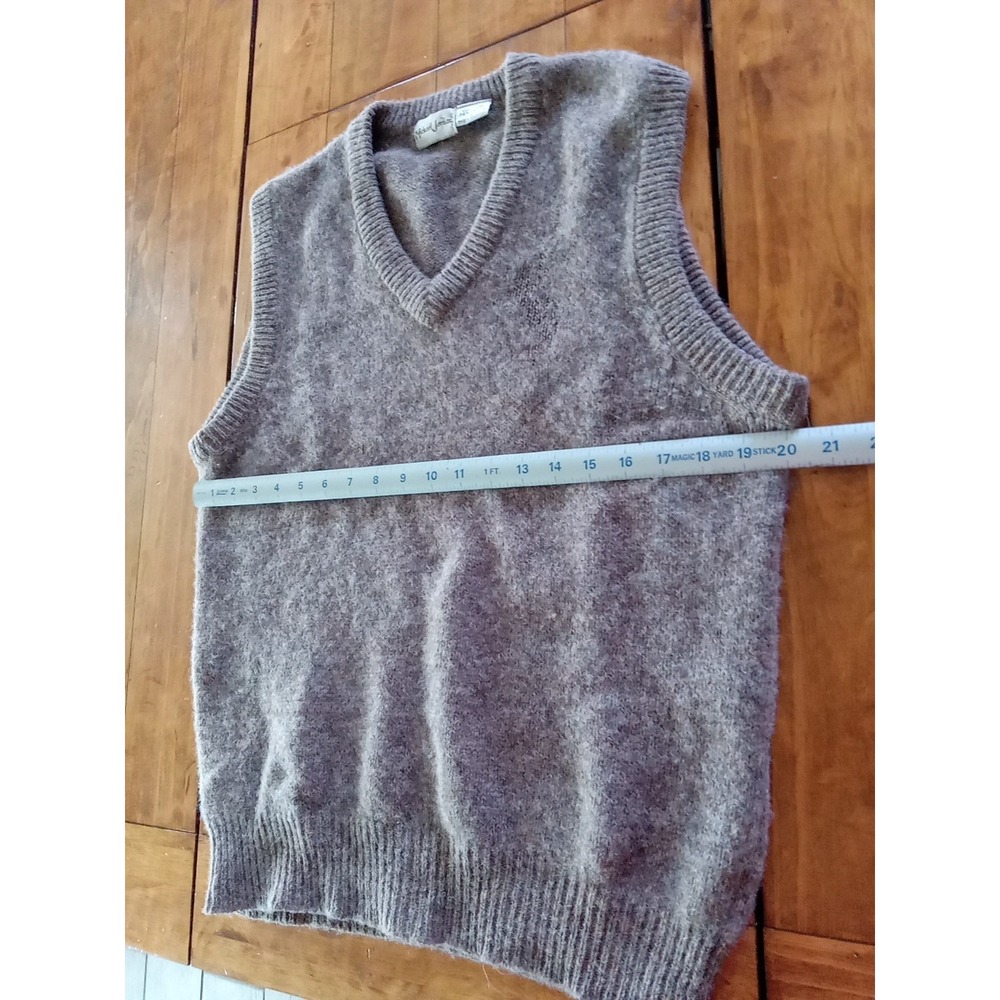 Vtg 90s Men L Wool Sweater Vest Brown Micheal Jordan Lowell Dreyfus Grandpa Y2K - Picture 4 of 4